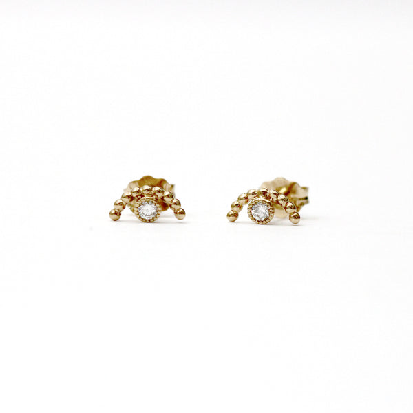 Beaded Arc Diamond Bezel Earrings - Easter Ahn Design