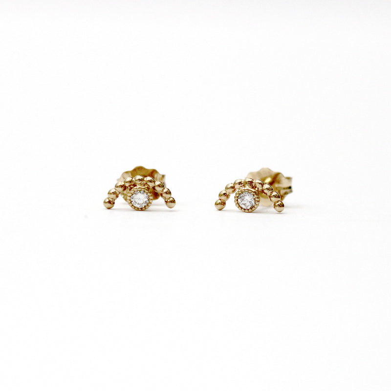 Beaded Arc Diamond Bezel Earrings - Easter Ahn Design