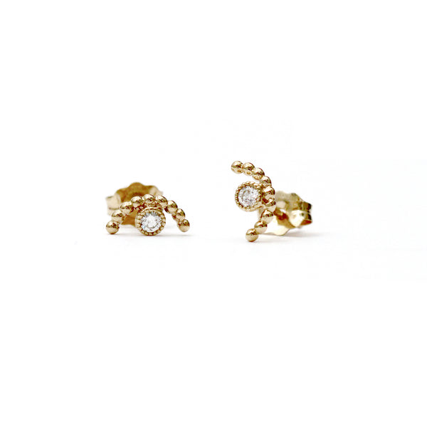 Beaded Arc Diamond Bezel Earrings - Easter Ahn Design