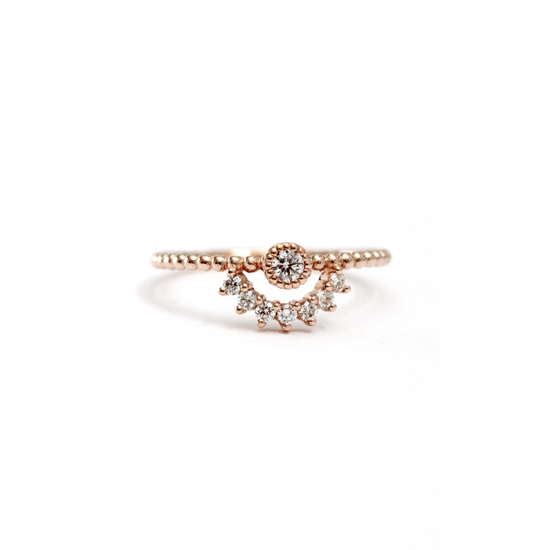 7 Stone Diamond Arch and Single Bezel Ring - Easter Ahn Design