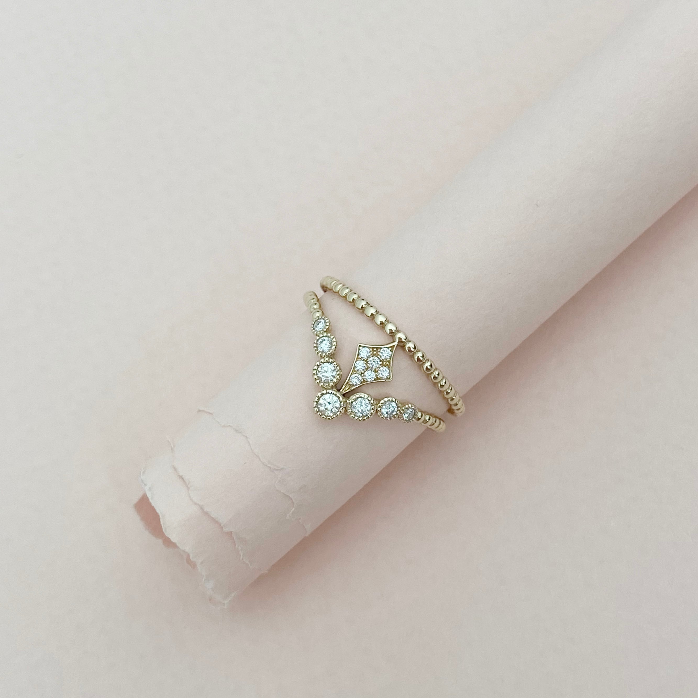 Diamond Bezel V Kite Double Beaded Band - Easter Ahn Design