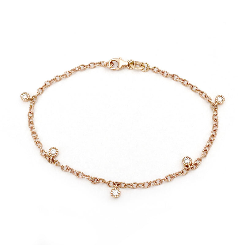 Diamond Dangle Beaded Bezel Bracelet (Rose Gold) - Easter Ahn Design