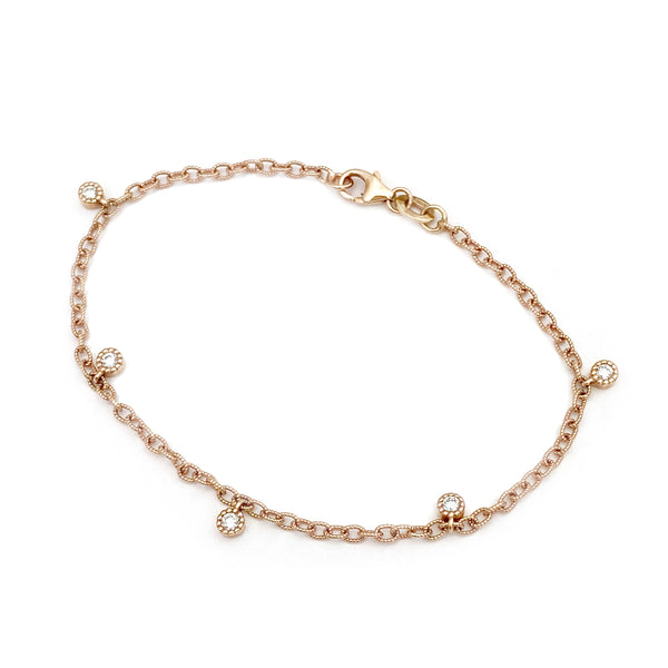 Diamond Dangle Beaded Bezel Bracelet (Rose Gold) - Easter Ahn Design