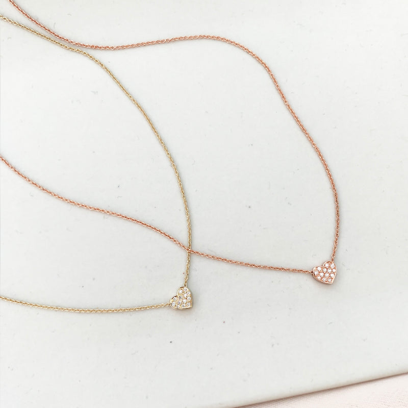 Mini Diamond Pave Heart Necklace - Easter Ahn Design