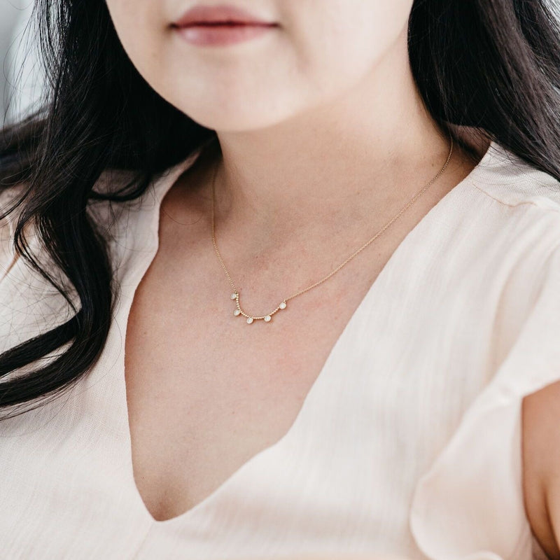 5 Stone Diamond Beaded Bezel Necklace - Easter Ahn Design